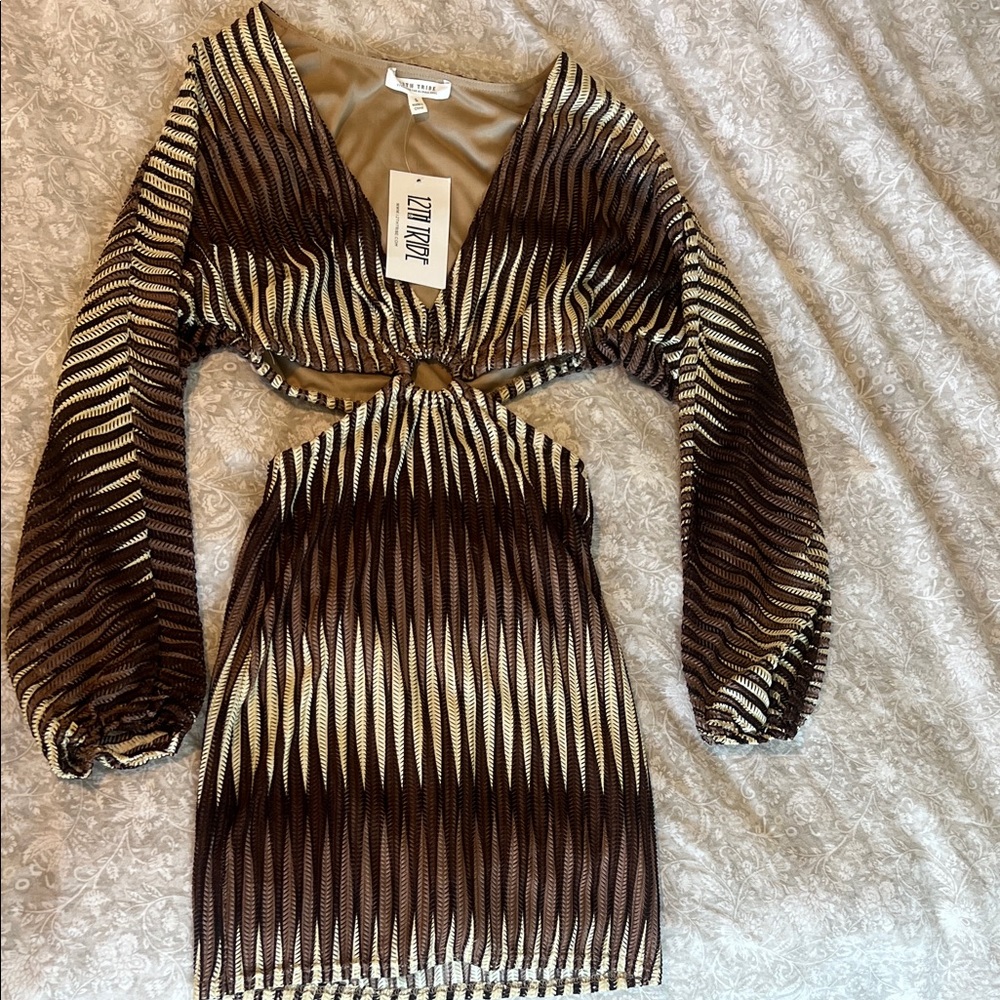 12th Tribe Brown and Cream Mini Dress